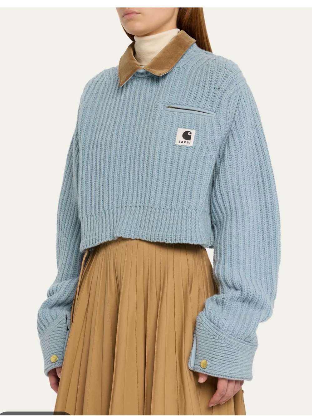 Sacai X Carhartt WIP Detroit Ribbed Wool Blend Detachable Collar Sweater Size 1